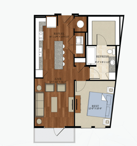 A3 ALT 1 Floor Plan | 730 Sq. Ft. at Abstract at Design District, Texas, 75207